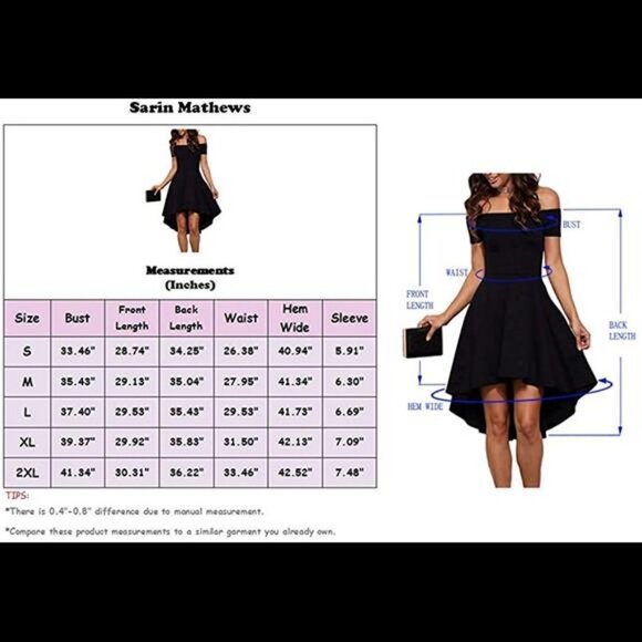 Sarin Mathews Womens Off The Shoulder Short Sleeve High Low Cocktail - Picture 5 of 6